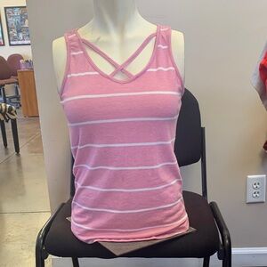 Poof! Pink & White Striped Cross-Back Tank Top